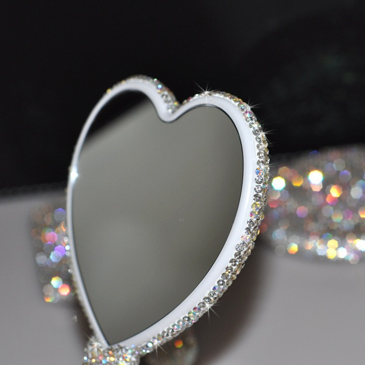 2pcs Square Makeup Mirror with Heart Diamond Design, Handheld Salon Mirror for Eyelash Extensions, Teeth Whitening, and Tooth Gems
