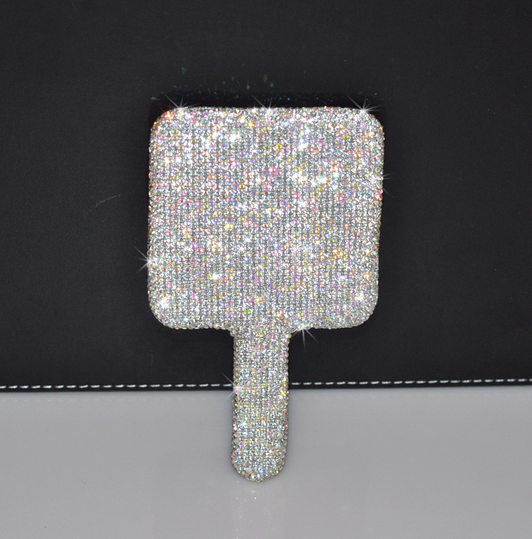 2pcs Square Makeup Mirror with Heart Diamond Design, Handheld Salon Mirror for Eyelash Extensions, Teeth Whitening, and Tooth Gems