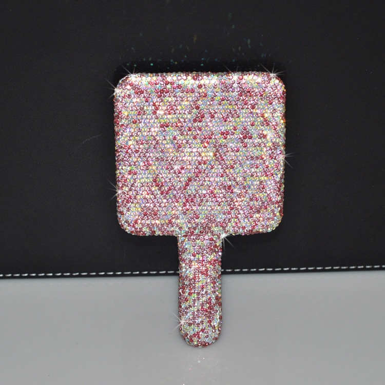 2pcs Square Makeup Mirror with Heart Diamond Design, Handheld Salon Mirror for Eyelash Extensions, Teeth Whitening, and Tooth Gems