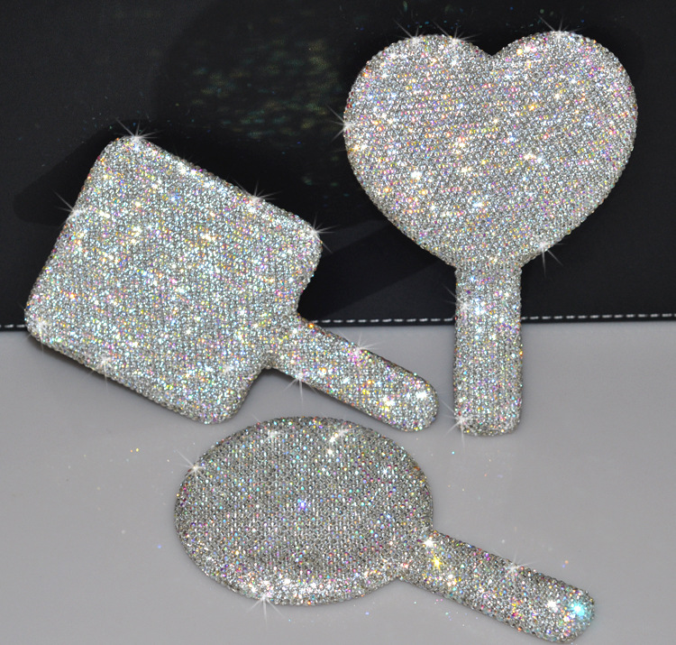 2pcs Square Makeup Mirror with Heart Diamond Design, Handheld Salon Mirror for Eyelash Extensions, Teeth Whitening, and Tooth Gems
