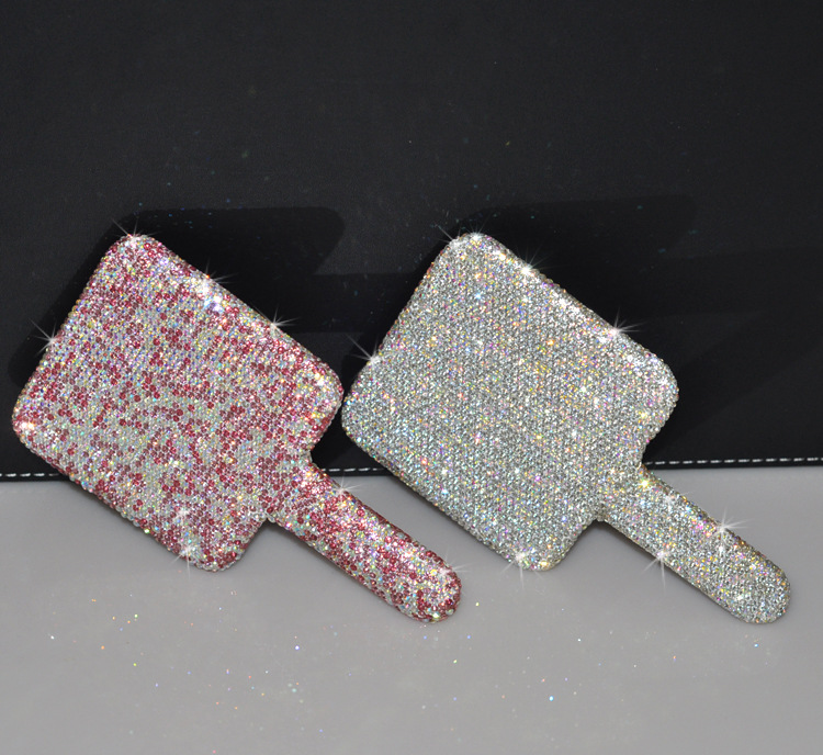 2pcs Square Makeup Mirror with Heart Diamond Design, Handheld Salon Mirror for Eyelash Extensions, Teeth Whitening, and Tooth Gems
