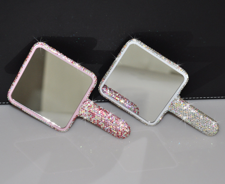 2pcs Square Makeup Mirror with Heart Diamond Design, Handheld Salon Mirror for Eyelash Extensions, Teeth Whitening, and Tooth Gems