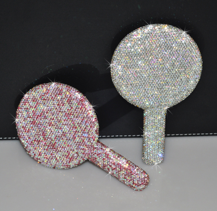 2pcs Square Makeup Mirror with Heart Diamond Design, Handheld Salon Mirror for Eyelash Extensions, Teeth Whitening, and Tooth Gems