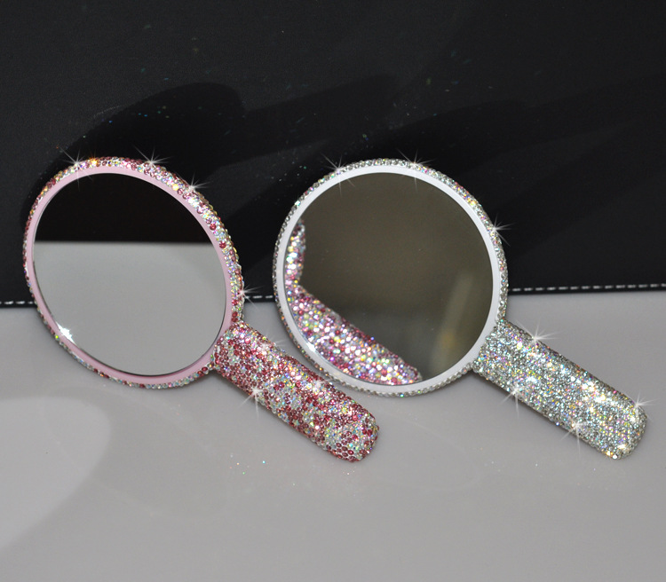 2pcs Square Makeup Mirror with Heart Diamond Design, Handheld Salon Mirror for Eyelash Extensions, Teeth Whitening, and Tooth Gems