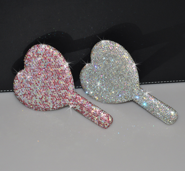 2pcs Square Makeup Mirror with Heart Diamond Design, Handheld Salon Mirror for Eyelash Extensions, Teeth Whitening, and Tooth Gems