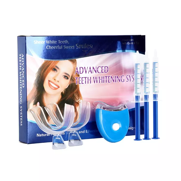 Free Shipping 10boxes/Pack Bleaching Kit Home Use Led Light With Three Gels Syringe New Teeth Whitening Kit
