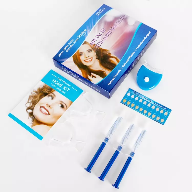 Free Shipping 10boxes/Pack Bleaching Kit Home Use Led Light With Three Gels Syringe New Teeth Whitening Kit