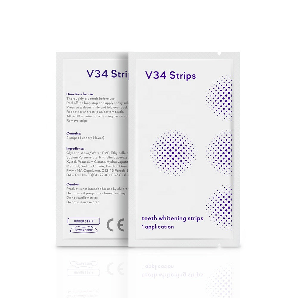 Free Shipping 10boxes/pack Hot selling V34 strips 7 Pairs 28pcs Teeth Private Label V34 Colour Corrector Strips